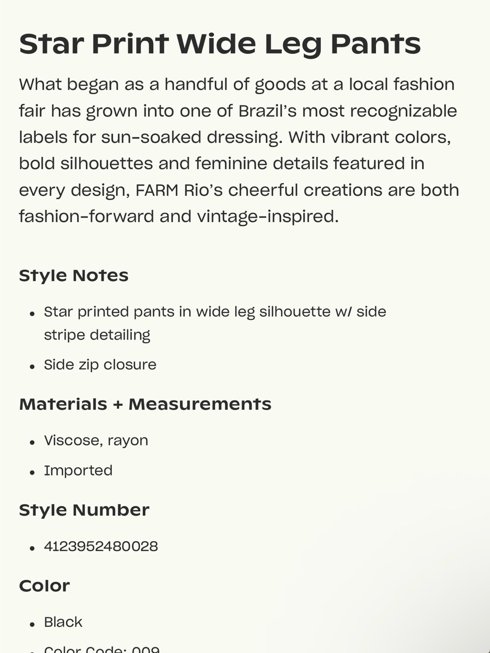 Farm Rio | Star-Print Wide Leg Pants - Picture 5 of 5